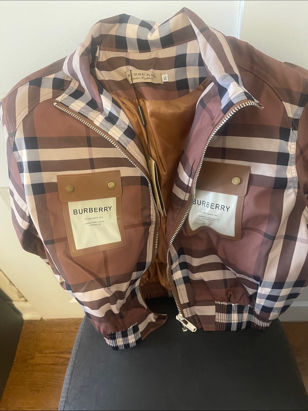 Burberry Womens Brown & Cream Check Puffer Jacket